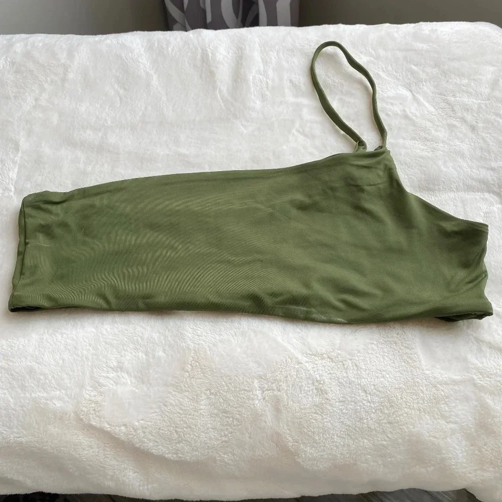 New! Free People x Toast signature one shoulder bikini top green 14757